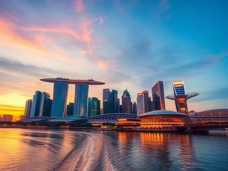 Singapore skyline and Marina Bay waterfront at dusk